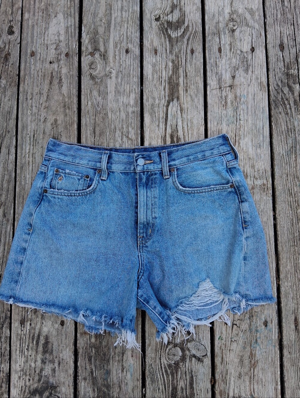 Etica Organic Cotton Distressed Denim Shorts Size 31 Raw Hem Mom Shorts
